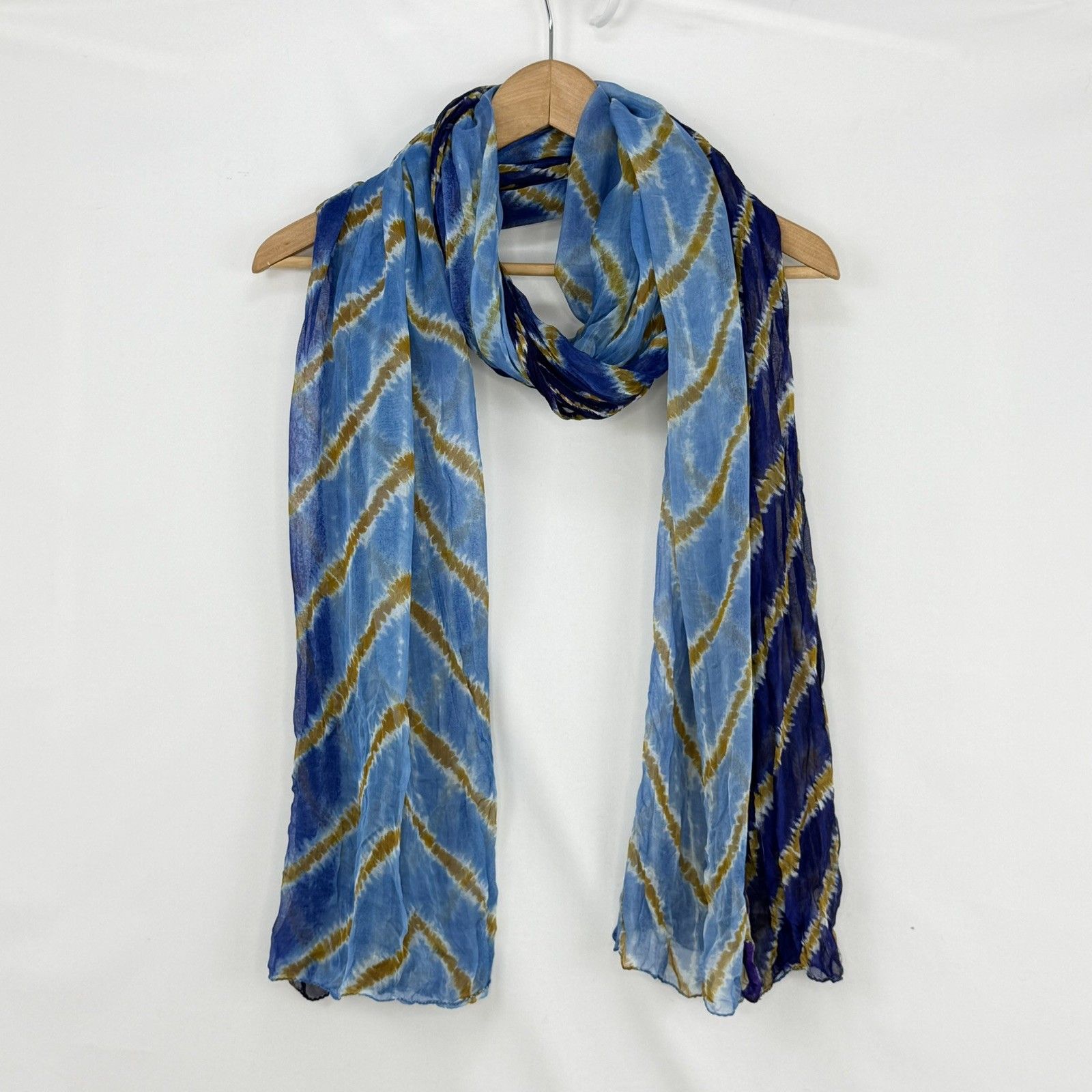 100 Silk Abstract Rectangle Scarf Blue